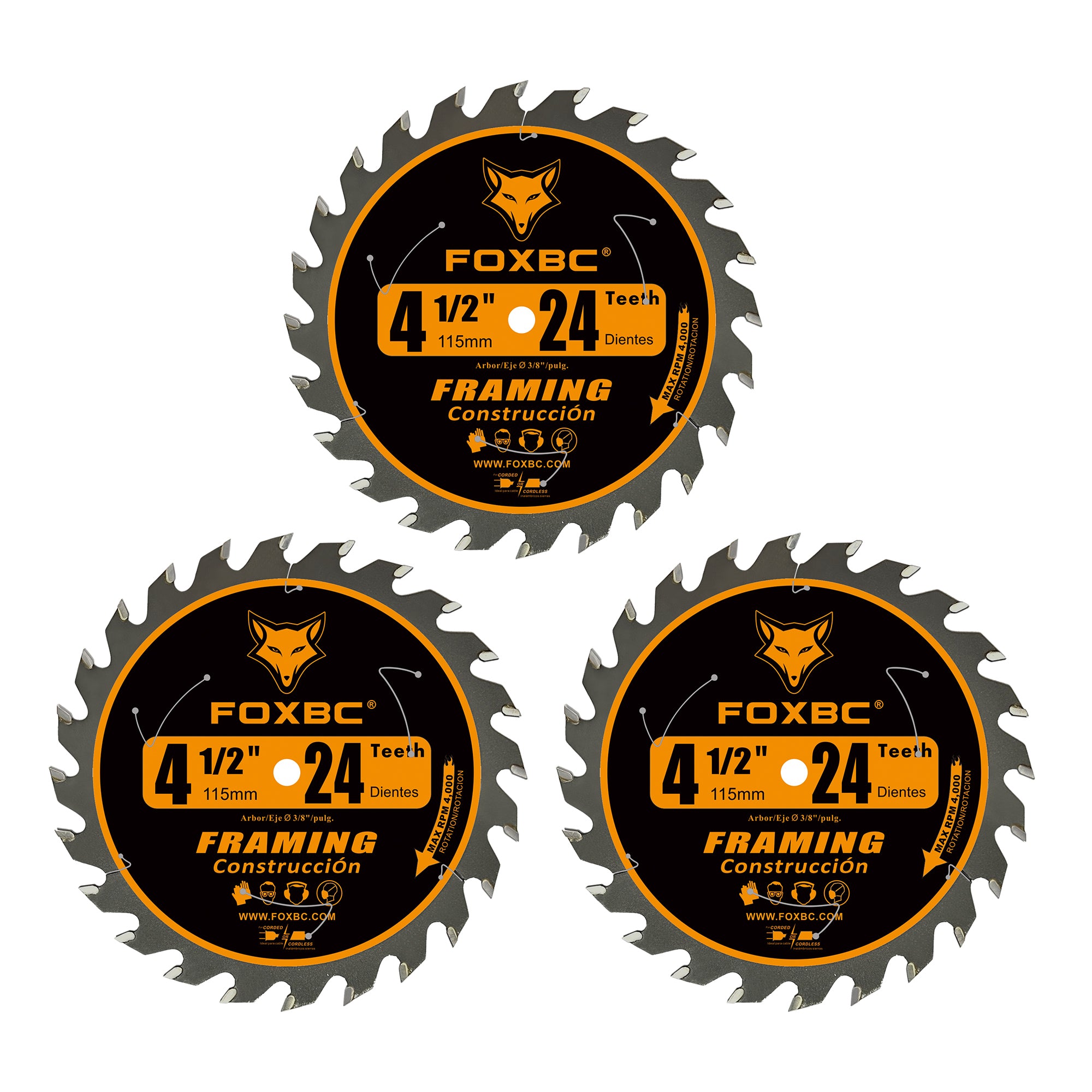 FOXBC 4-1/2 Inch 24T Carbide Circular Saw Blade Framing Wood Cutting with 3/8-Inch Arbor