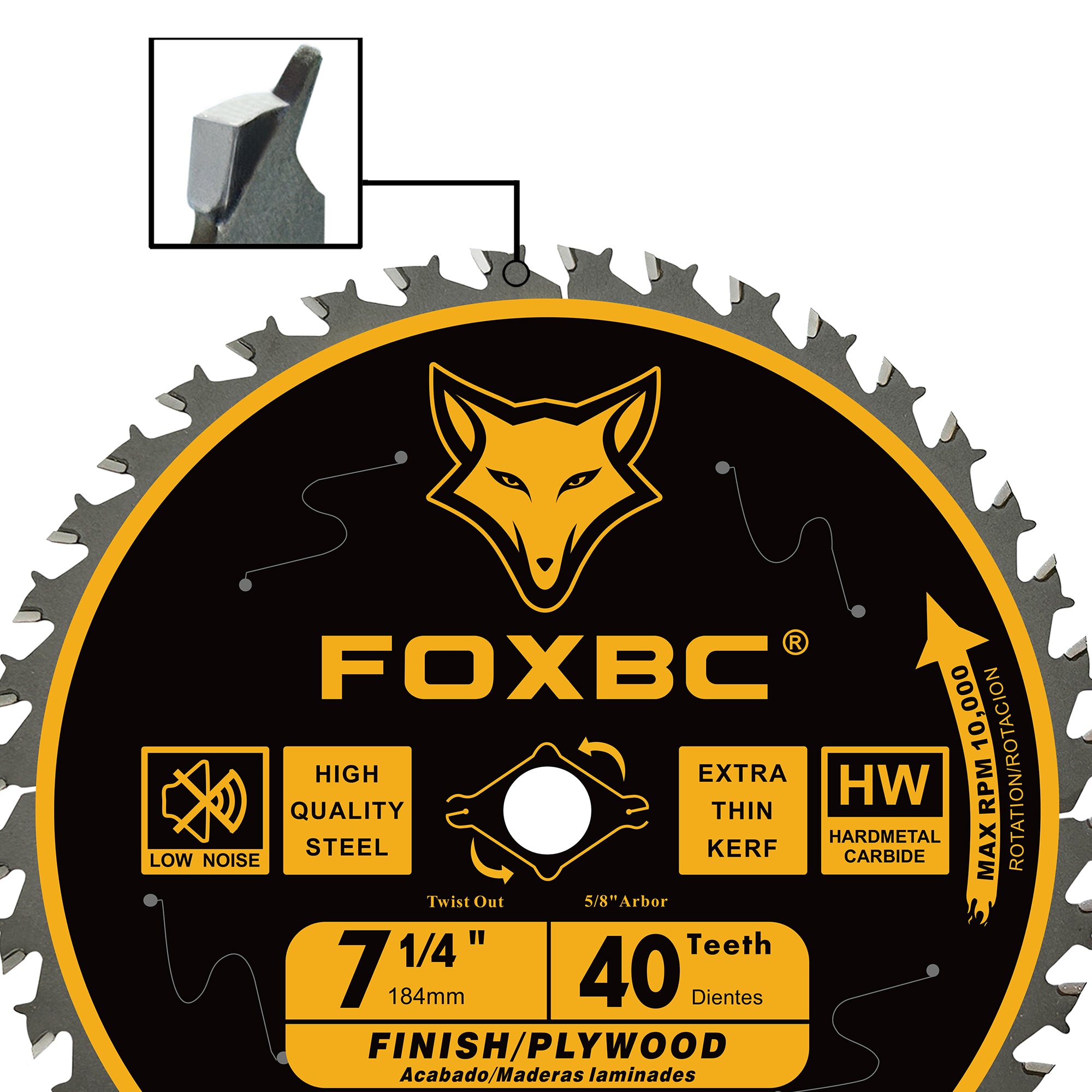 FOXBC 7-1/4" Circular Saw Blade 40 Tooth, Finishing Saw Blade with 5/8" Arbor, Diamond Knockout