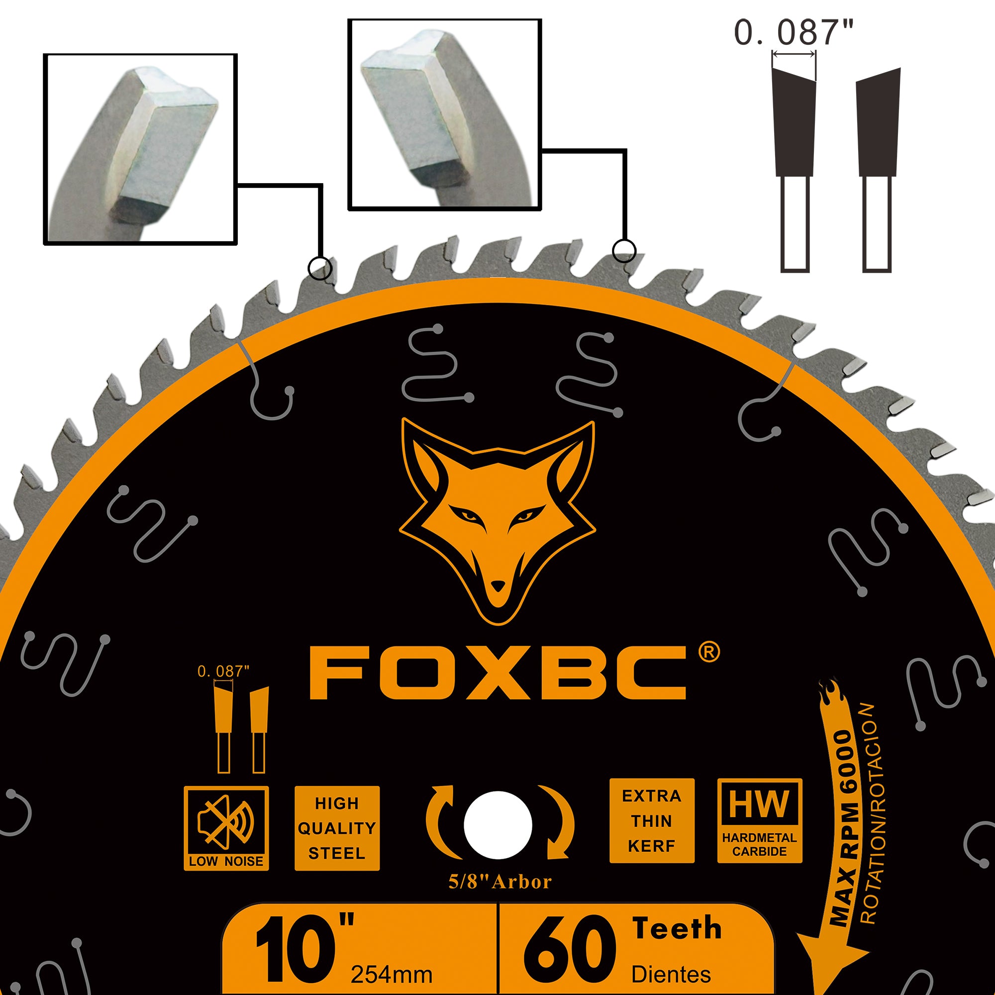FOXBC 10 Inch Miter/Table Saw Blades 60-Tooth Fine Finish Crosscutting for DeWalt, Skil, Metabo, Makita 10 Inch Miter Saws, Table Saws