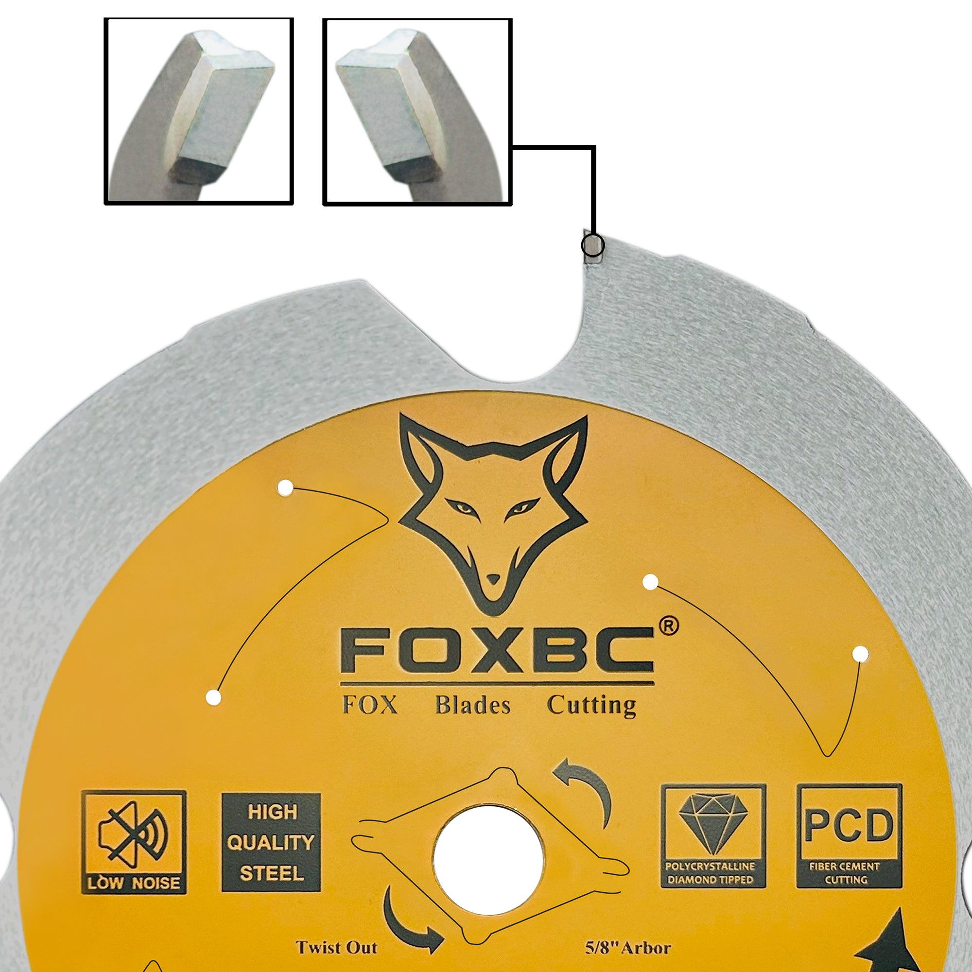 FOXBC 7-1/4 inch 4 Tooth Polycrystalline Diamond (PCD) Fiber Cement Saw Blade, 5/8 Arbor