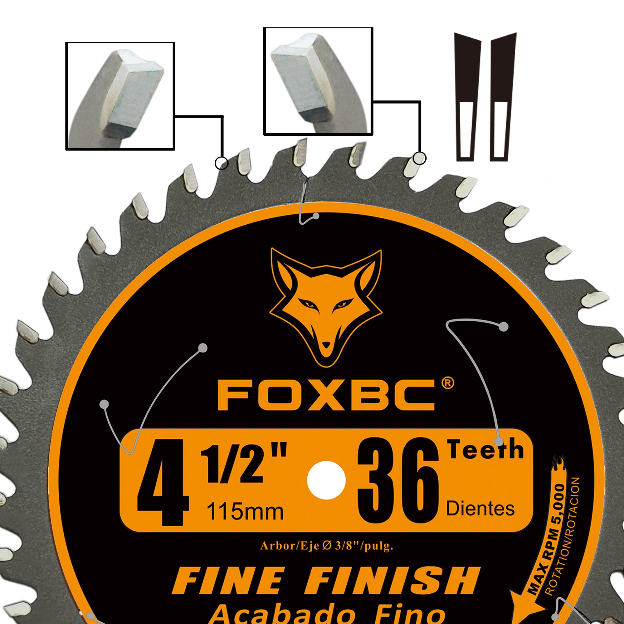 FOXBC 4-1/2 Inch 36 Tooth Trim Circular Saw Blade Fine Finish Wood Cutting with 3/8-Inch Arbor
