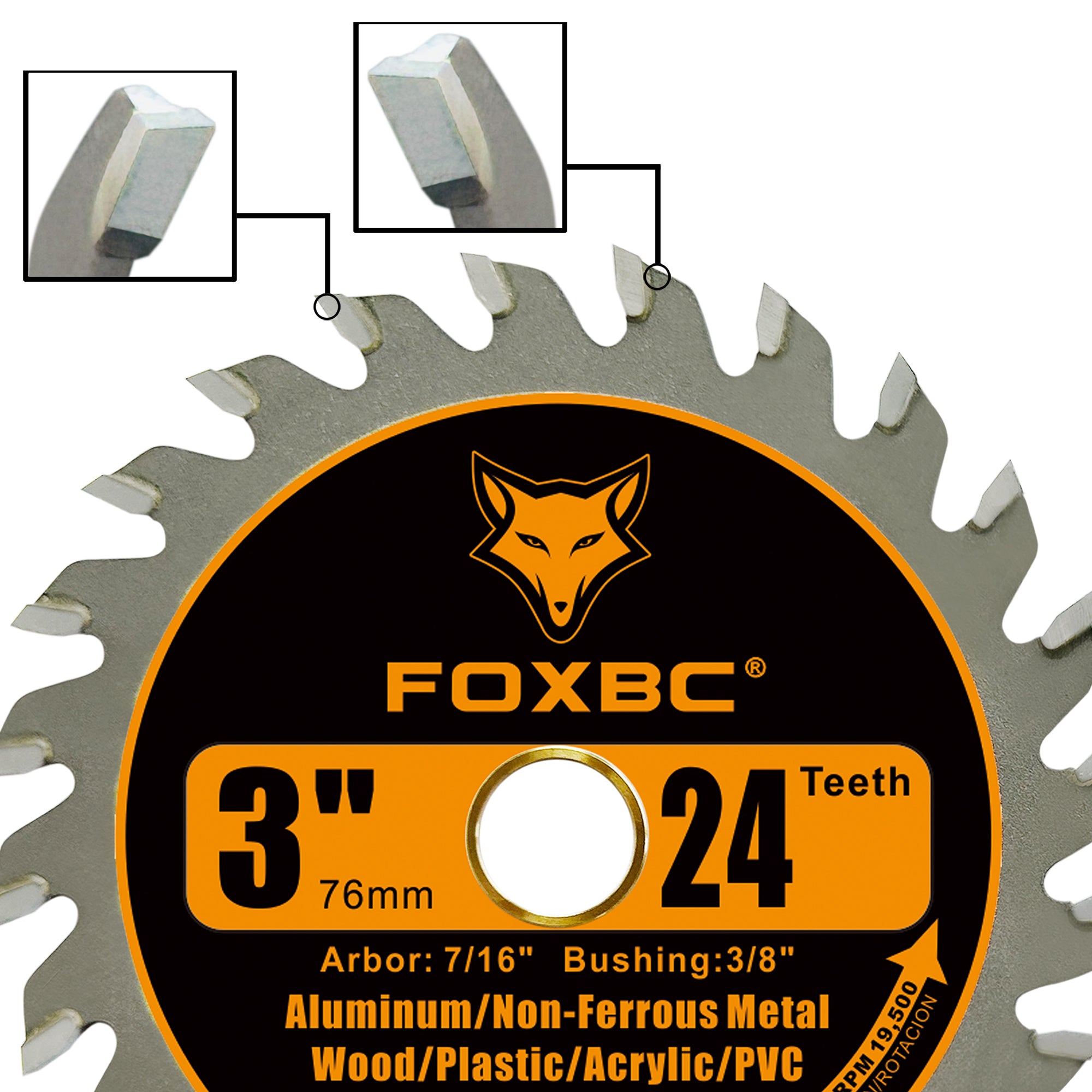 FOXBC 3 Inch 24T Carbide Circular Saw Blade Cuts for Wood, Plastic, PCV, Acrylic, Aluminum with 7/16" Arbor, Compatible with Dremel, Ryobi, Worx, Milwaukee, Dewalt, Ultra-Saws, RotoZip Saws - 3 Pack