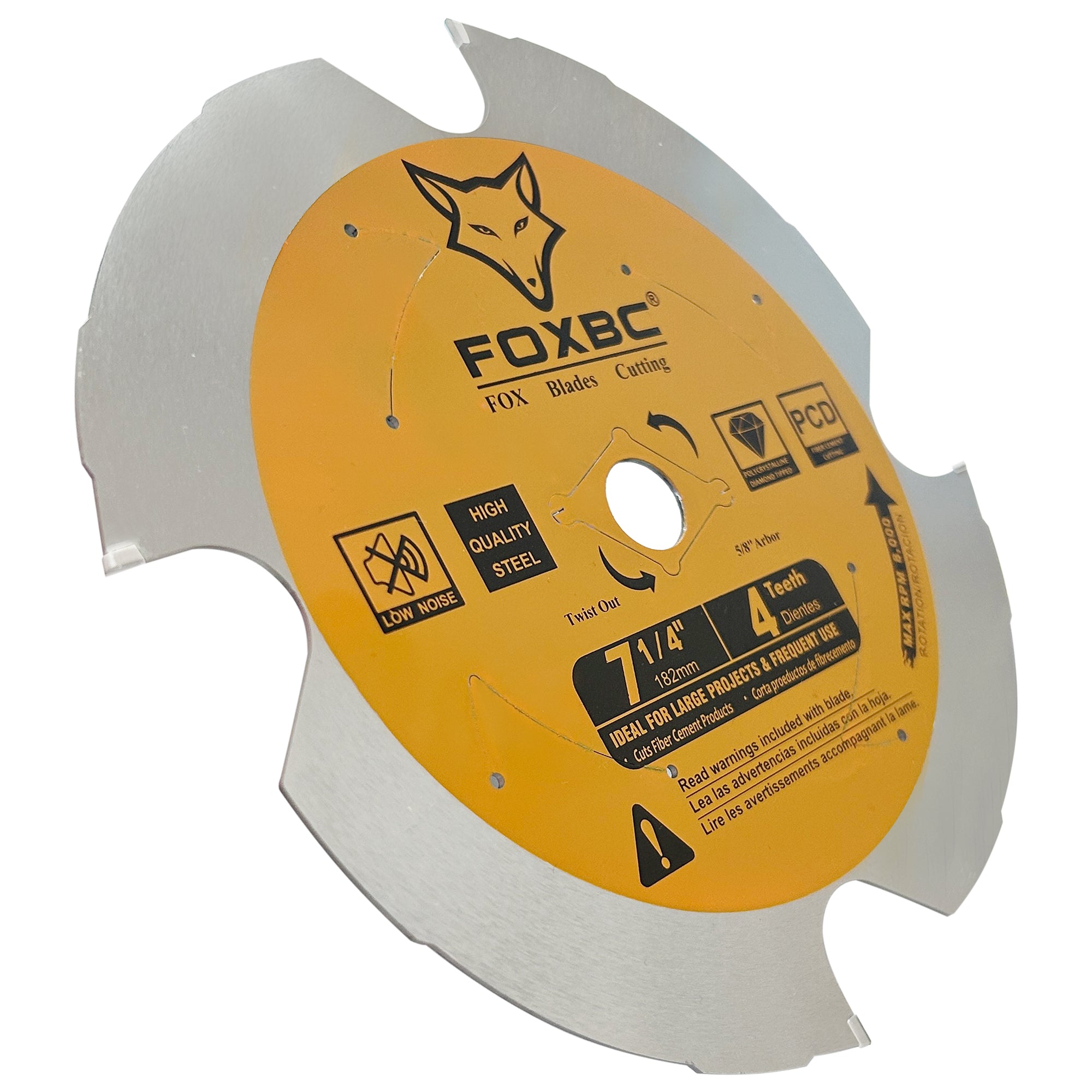 FOXBC 7-1/4 inch 4 Tooth Polycrystalline Diamond (PCD) Fiber Cement Saw Blade, 5/8 Arbor