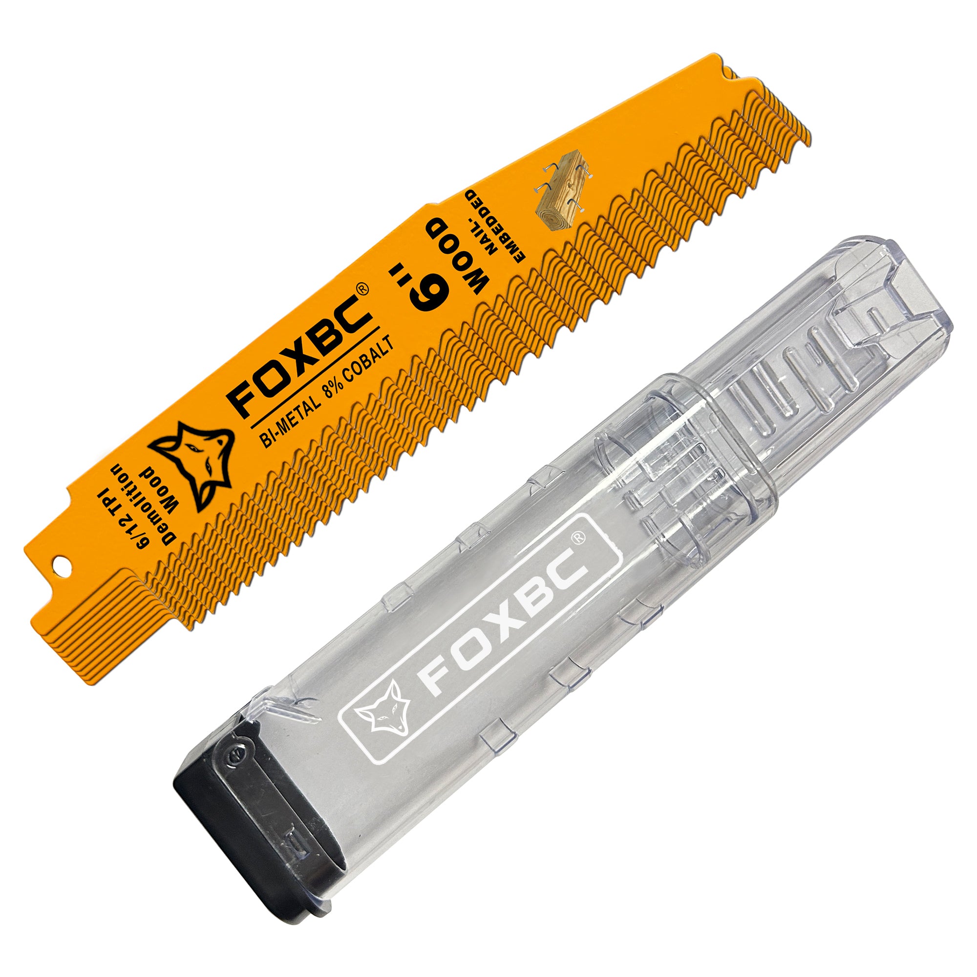 FOXBC 6 Inch 6/12 TPI Demolition Wood Reciprocating Saw Blades for Nail-Embedded, Bi-Metal, 25-Pack