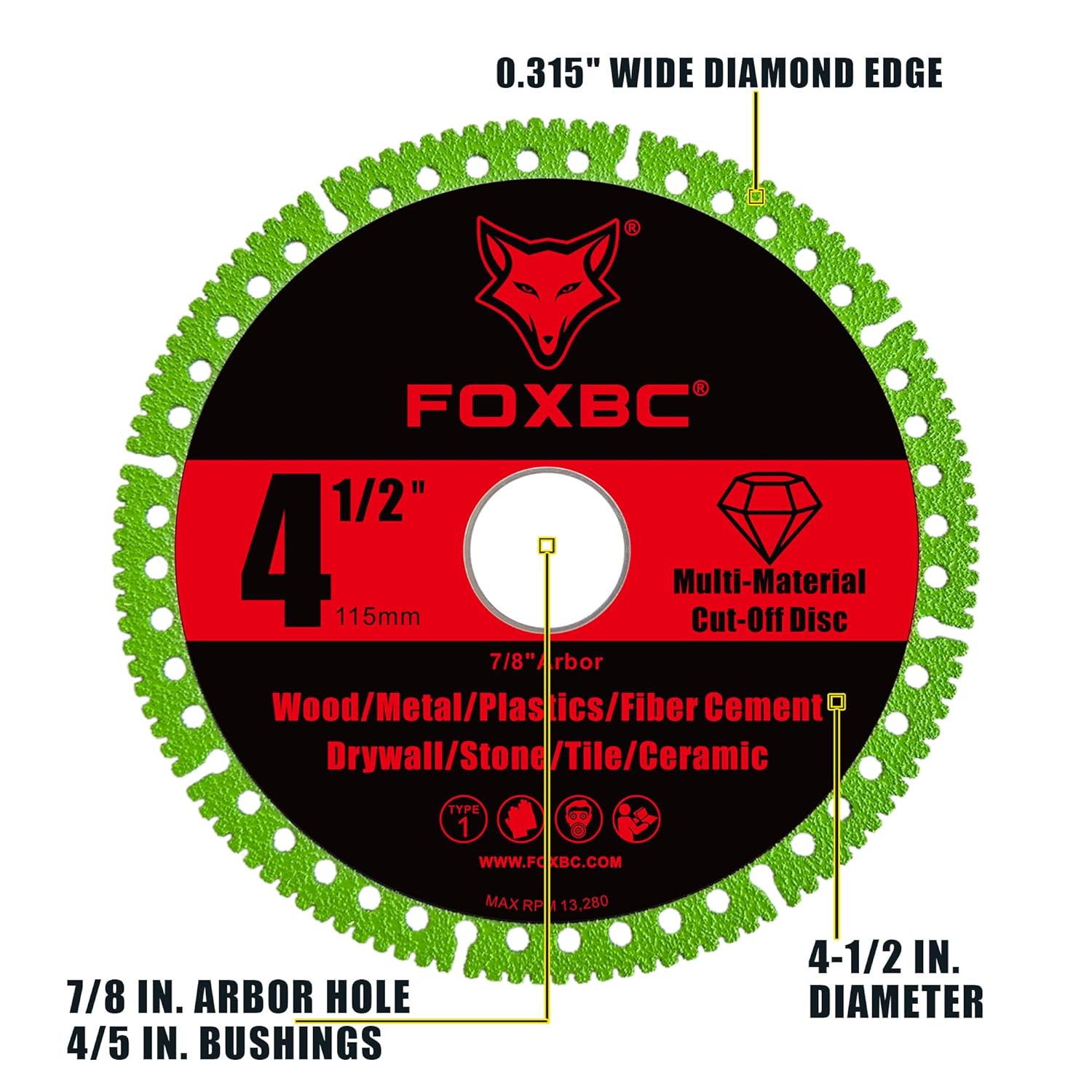 FOXBC 4-1/2 Inch Indestructible Multi-Material Cut Off Disc for Angle Grinders, 7/8" Arbor - 3 Pack