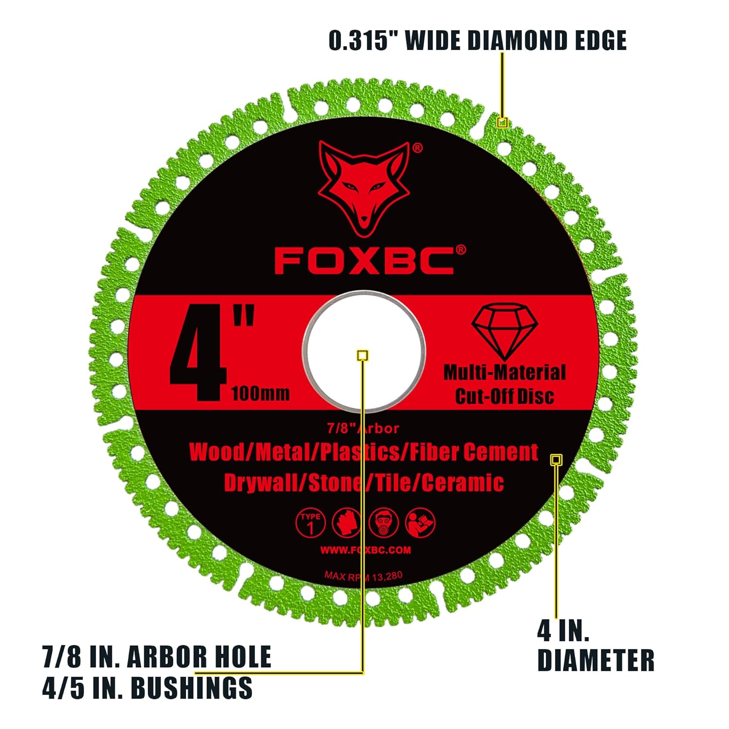 FOXBC 4 Inch Indestructible Multi-Material Cut Off Disc for Angle Grinders, 7/8" Arbor - 3 Pack