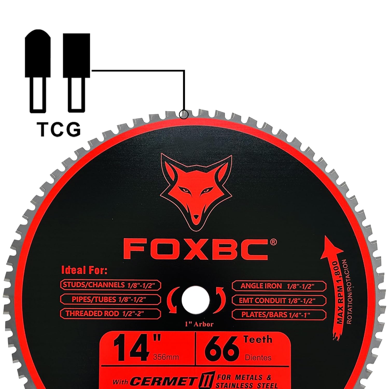 FOXBC 14 Inch Metal Steel Cutting Saw Blade 66 Tooth for Evolution 14 Inch Saw and Other, Cermel Carbide Up to 5X Longer Life
