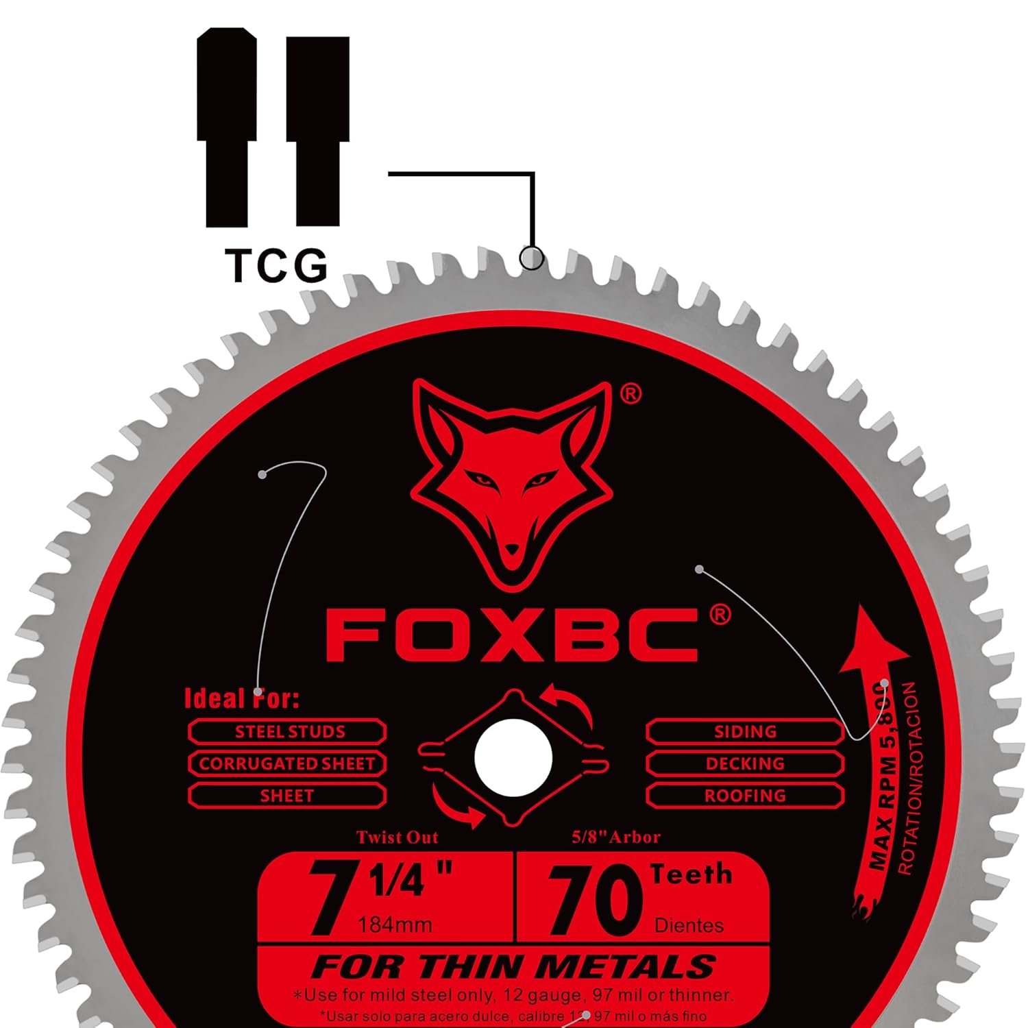 FOXBC 7-1/4 inch Circular Saw Blade Metal and Stainless Steel Cutting 70 Teeth