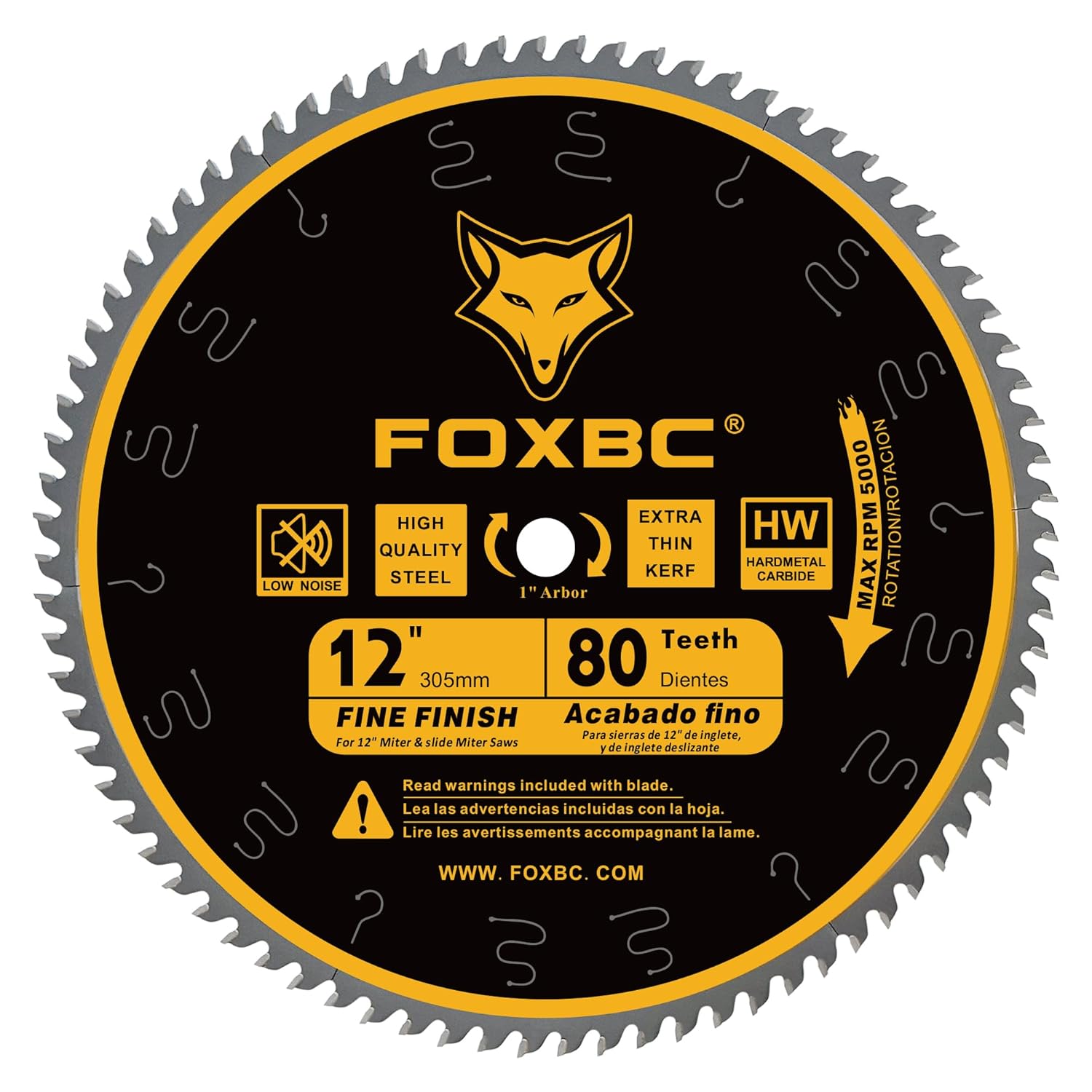 FOXBC 12-Inch Miter Saw Blade 80-Tooth, Crosscutting, Tungsten Carbide