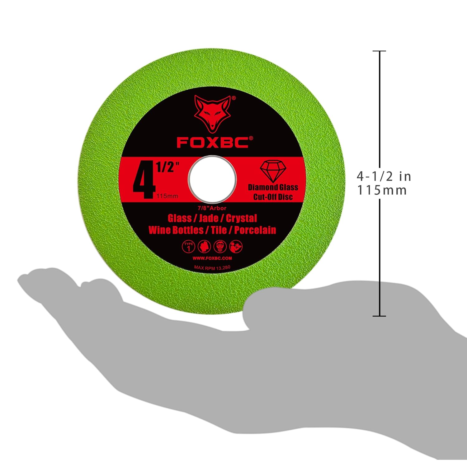 FOXBC 4-1/2 Inch Glass Cutting Disc for Angle Grinders, Diamond Saw Blades Wheel Multi-Material for Grinding Ceramic, Crystal, Tile, Wine Bottle, 7/8" Arbor - 3 Pack