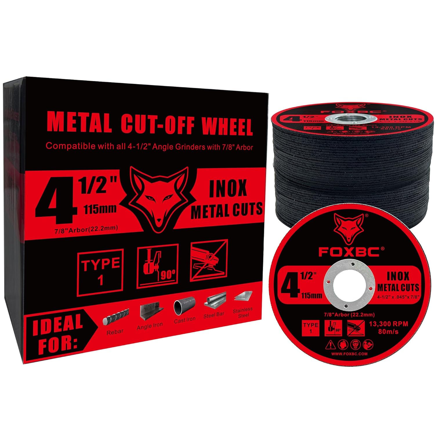 FOXBC 4-1/2 Inch Cut Off Wheel Discs for Angle Grinder, Cutting for Metal & Stainless Steel, 4-1/2" x .045" x 7/8" - 50 Pack