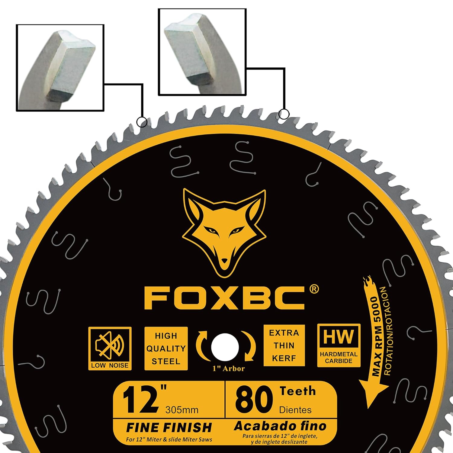 FOXBC 12-Inch Miter Saw Blade 80-Tooth, Crosscutting, Tungsten Carbide