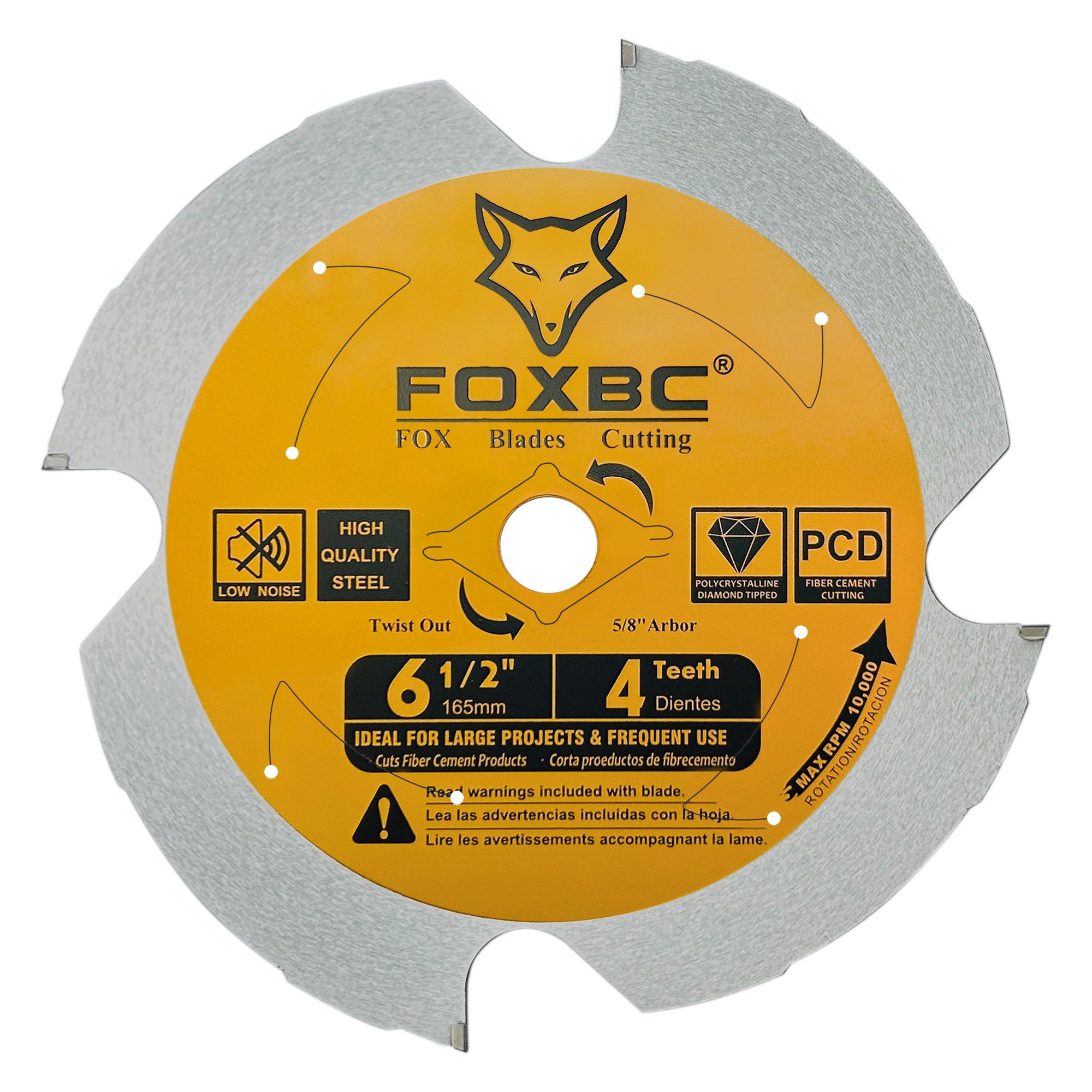 FOXBC 6-1/2 inch 4 Tooth Polycrystalline Diamond (PCD) Fiber Cement Saw Blade, 5/8 Arbor