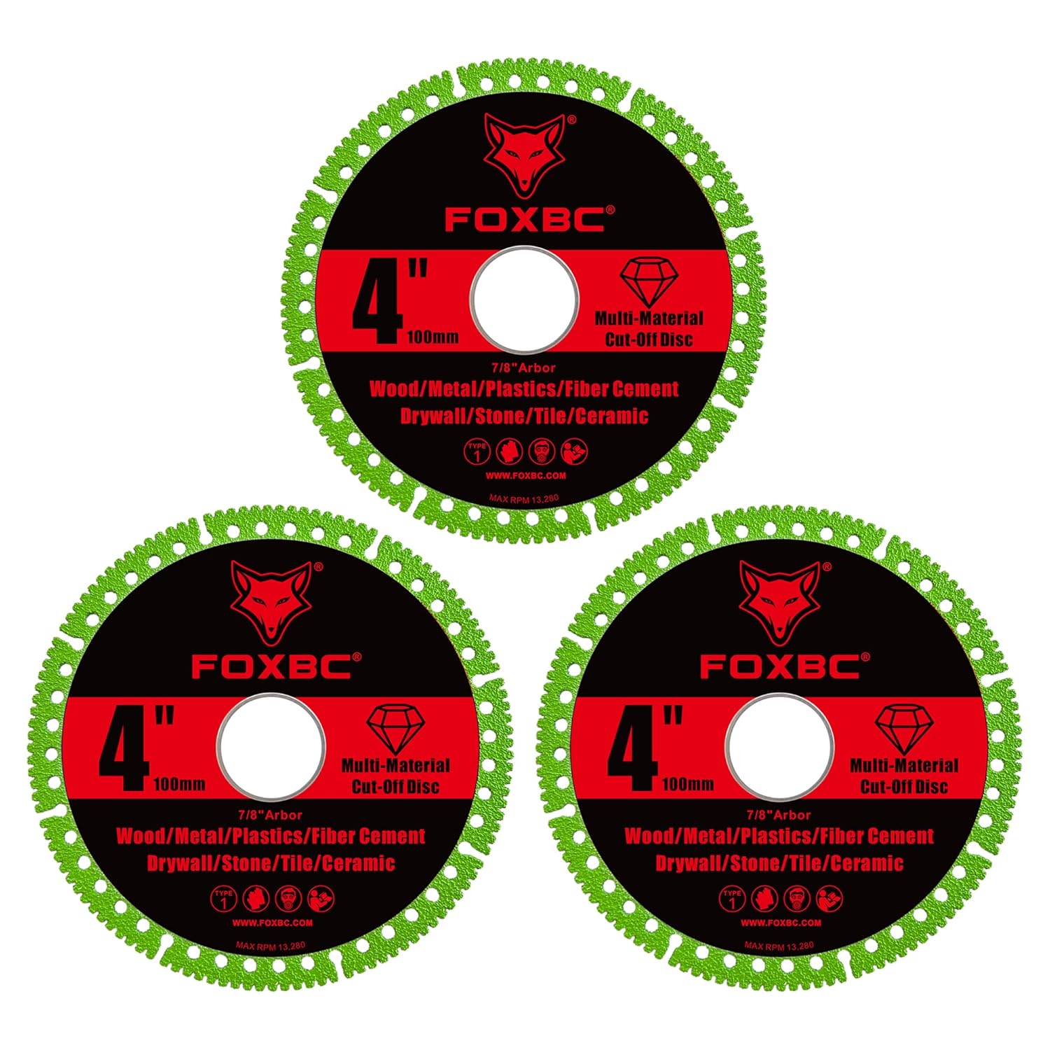 FOXBC 4 Inch Indestructible Multi-Material Cut Off Disc for Angle Grinders, 7/8" Arbor - 3 Pack