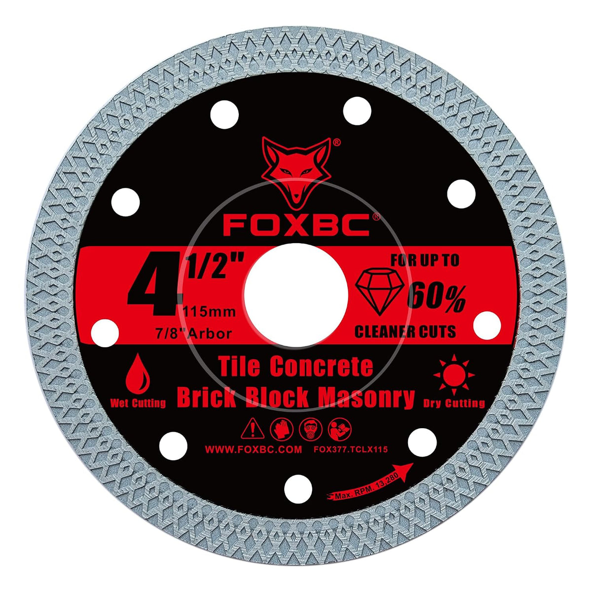 FOXBC 4-1/2 Inch Diamond Tile & Masonry Cut-Off Disc, 7/8" Arbor, 3 Pack