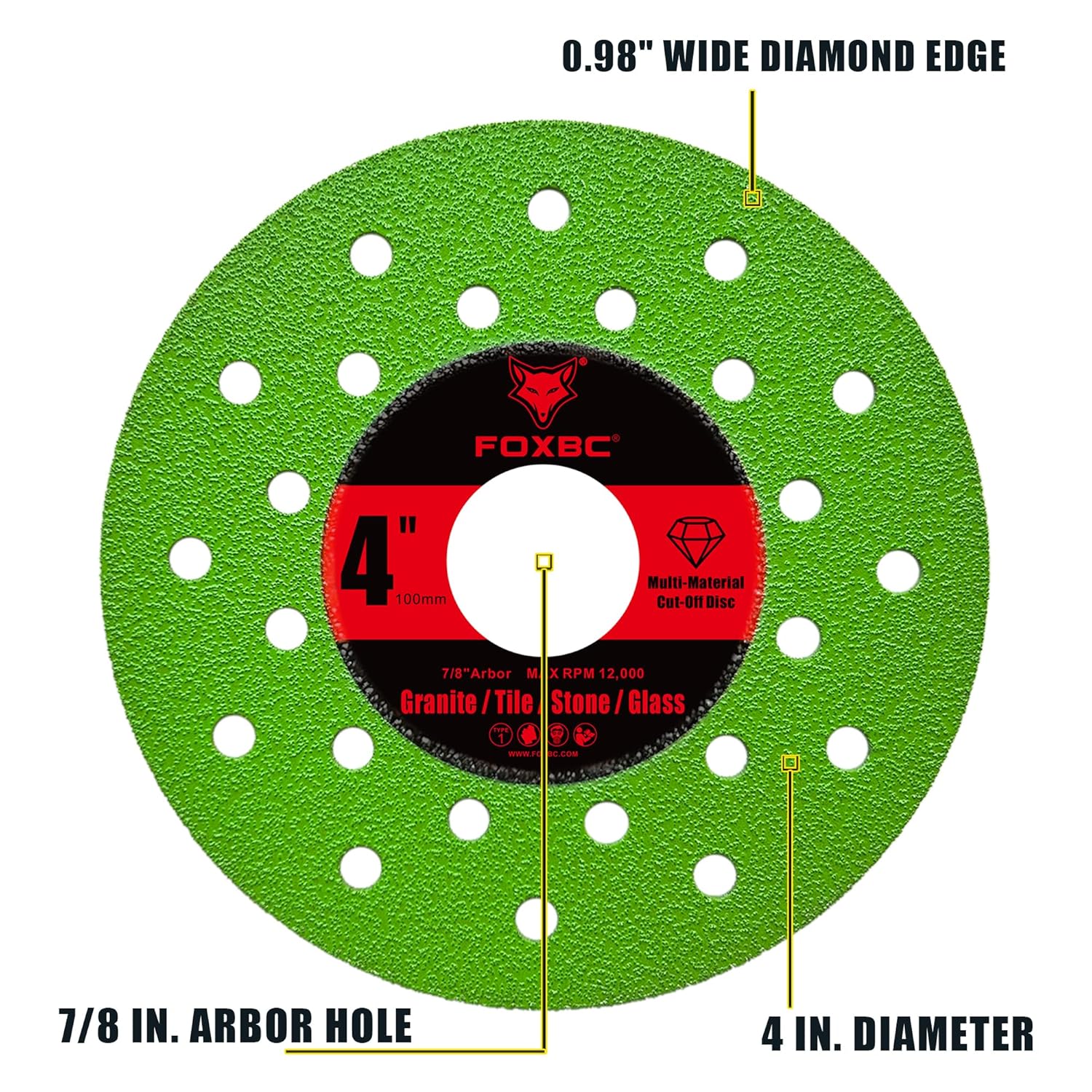 FOXBC 4 inch Diamond Rock Slab Grinding Cut Off Multi-Material Disc for Angle Grinder, for Granite, Marble, Tile, Stone, Glass, 7/8" Arbor - 3 Pack