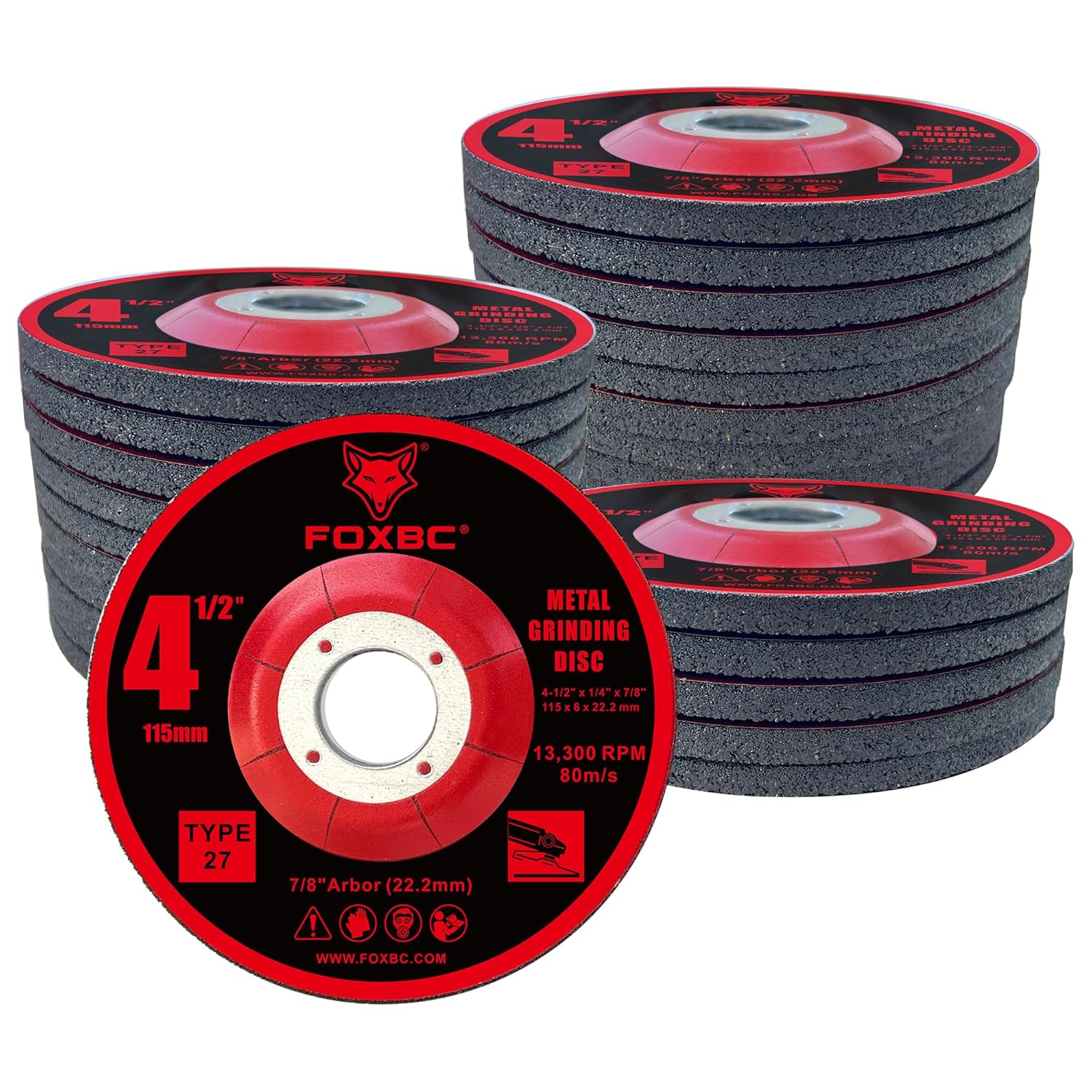 FOXBC 4-1/2 Inch Grinding Disc for Angle Grinder, Aluminum Oxide Grinding Wheel for Metal & Stainless Steel, Type 27, Depressed Center 4-1/2" x 1/4" x 7/8" - 25 Pack