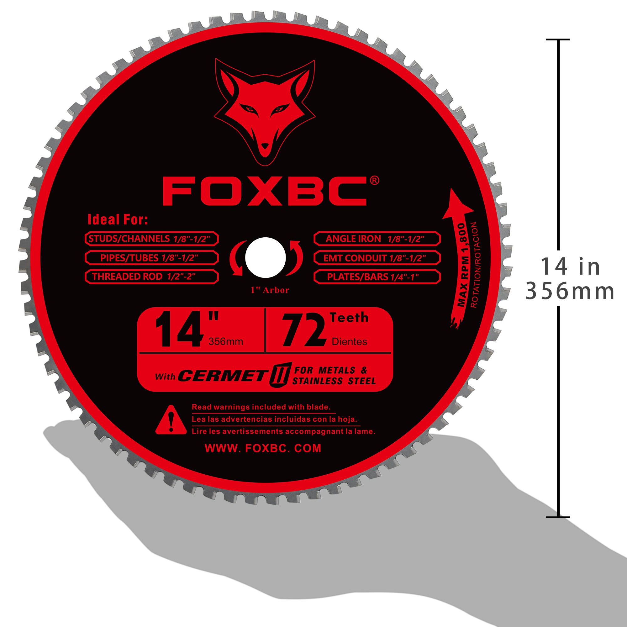 FOXBC 14 Inch Metal Steel Cutting Saw Blade 72 Tooth for