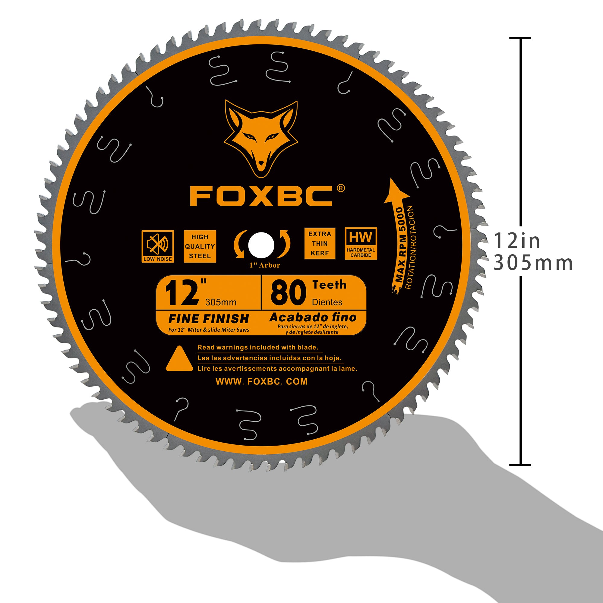 FOXBC 12-Inch Miter Saw Blade 80-Tooth, Crosscutting, Tungsten Carbide