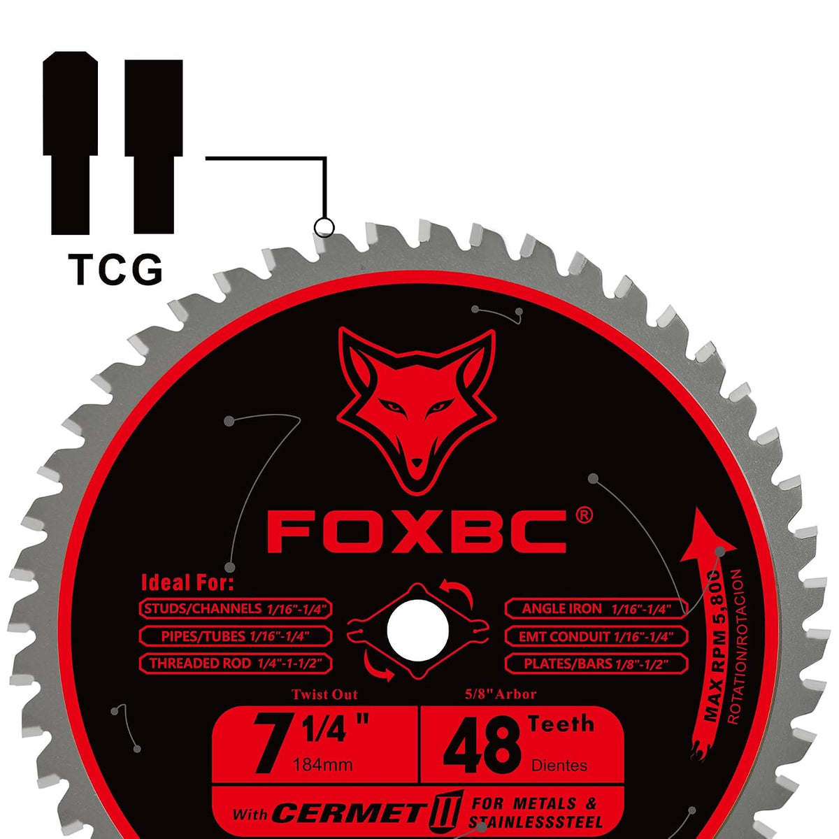 FOXBC 7-1/4 inch Circular Saw Blade Metal and Stainless Steel Cutting 48 Teeth, Replacement for Diablo D0748CF Ceramic Carbide Saw Blade