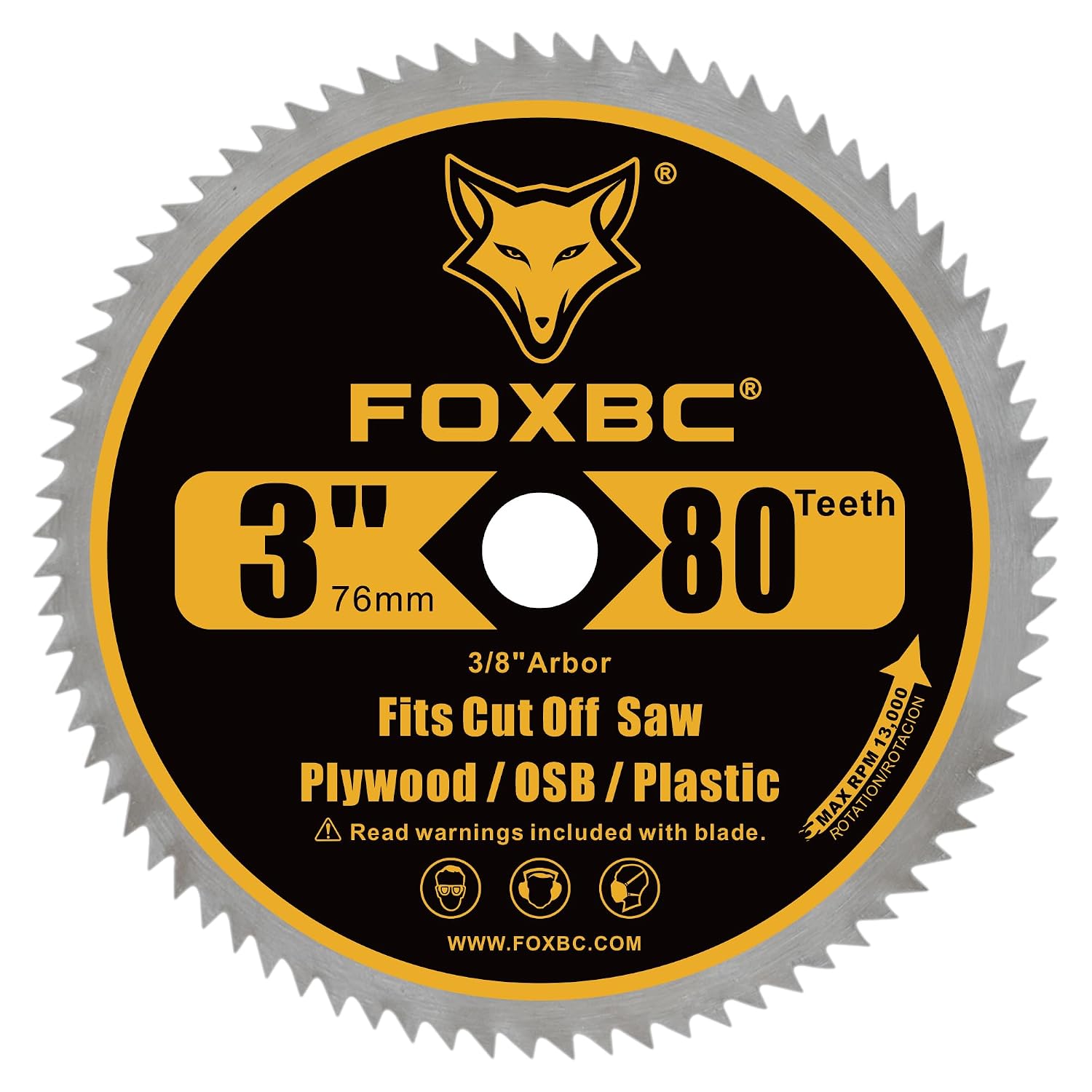 FOXBC 3 Inch 80T Circular Saw Blade Cutting for Plywood, OSB, Veneer, Plastic with 3/8" Arbor - 5 Pack