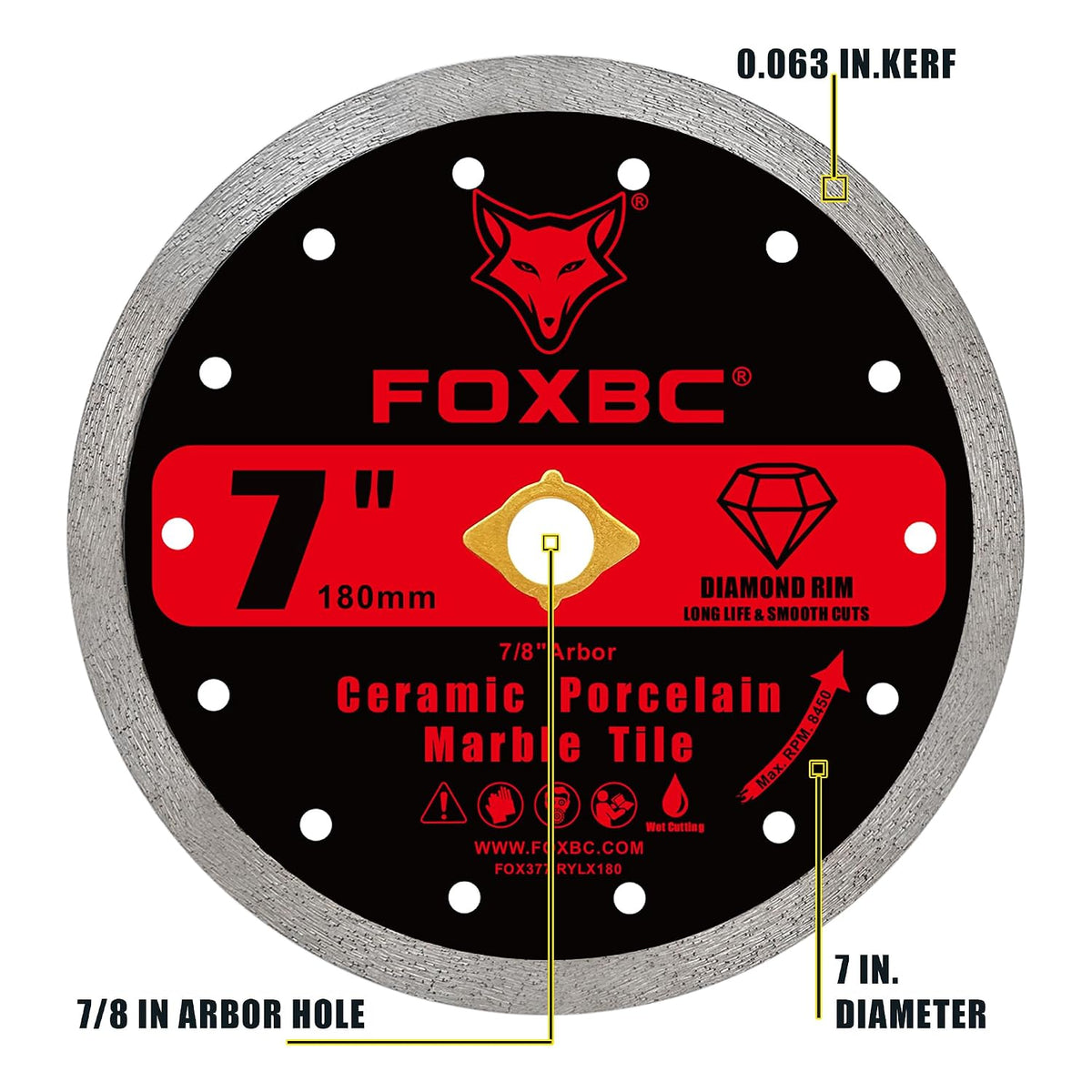 FOXBC 7 Inch Continuous Rim Diamond Blade Masonry Cut-Off Disc - 2 Pack