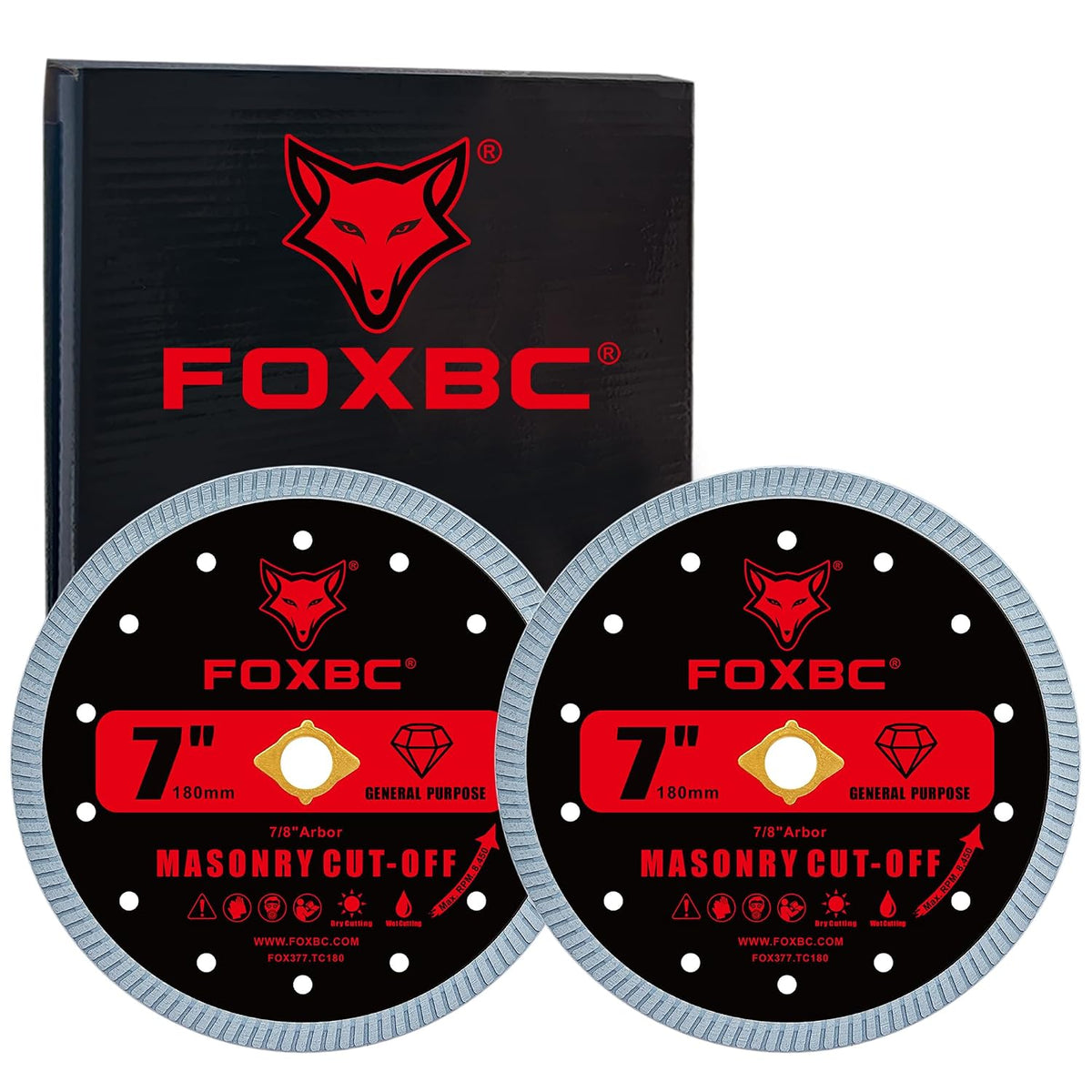 FOXBC 7 Inch Diamond Blades Turbo Masonry & Concrete Cut-Off Disc for Angle Grinder, 7/8-Inch Arbor - 2 Pack