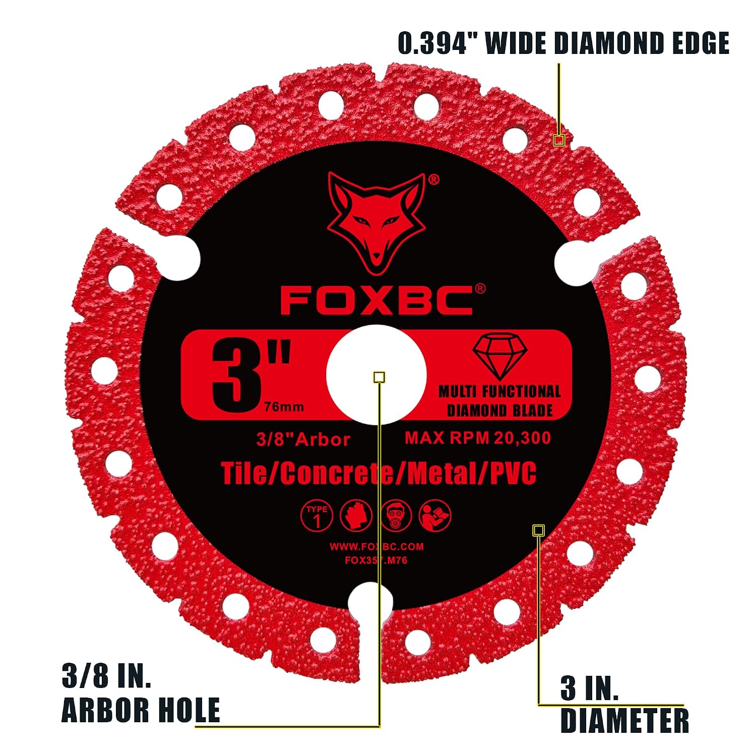FOXBC 3 inch Diamond Multi-Purpose Saw Blades Metal Cutting Wheel - 3 Pack