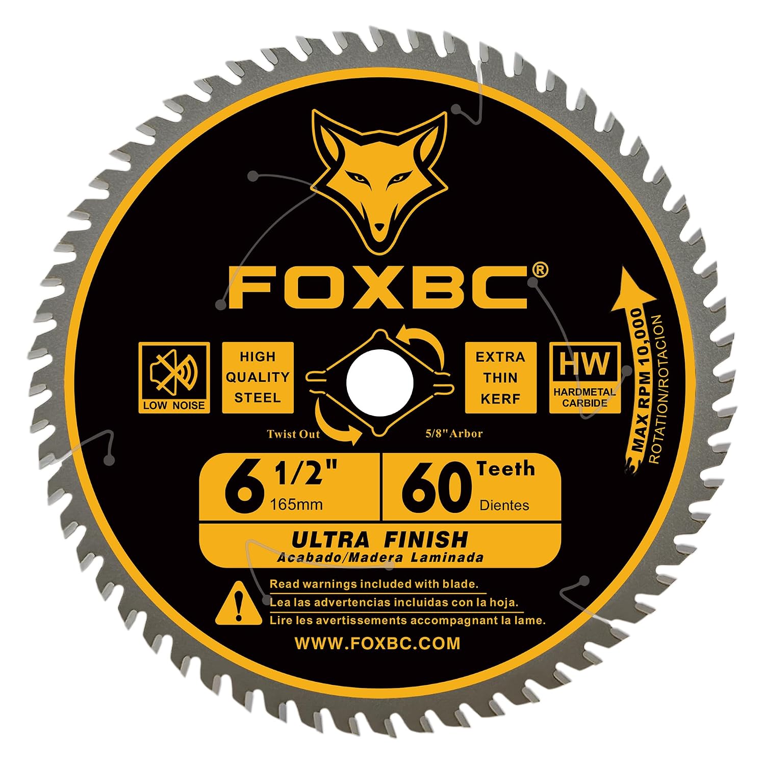 FOXBC 6-1/2 inch Circular Saw Blade for Wood, 60-Tooth, Ultra Fine Finish - 2PK