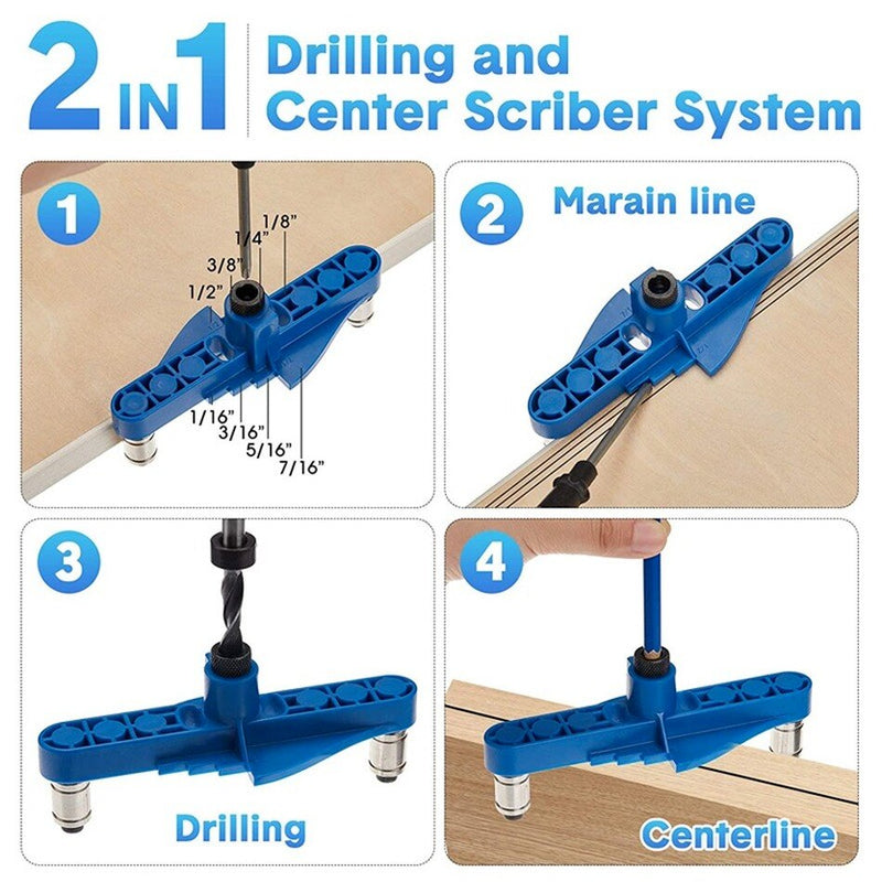 Center Scriber Self Centering Drilling Guide Dowel Jig Kit Vertical Pocket Hole Center Line Positioning Woodworking Tool