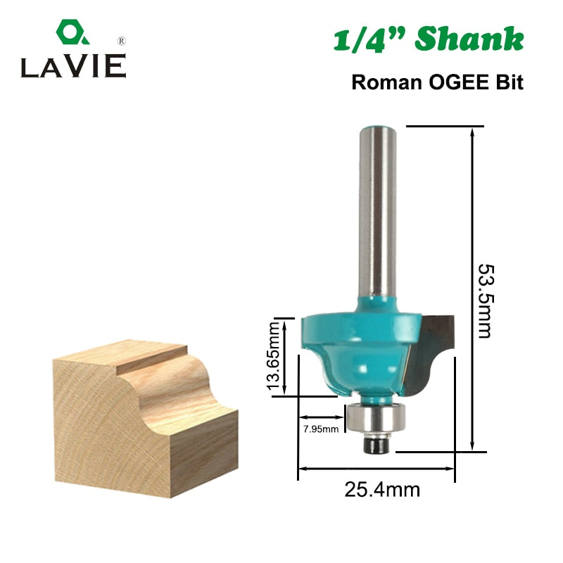 3pcs 1/4 Shank Wood Router Bits Set Beading Bit Roman Ogee Bit with Bearing Double Flutes Woodworking Tools Tungsten Carbide