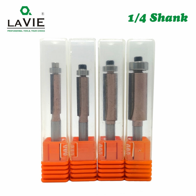 4pcs Superior 1/4" Shank Flush Trim Router Bit Straight Wood Milling Cutters for Woodwork 1/4" 5/16" 3/8" 1/2"